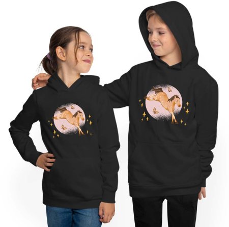 Horse Hoodie Kids Hooded Sweater - Horse with Stars and Butterflies i157
